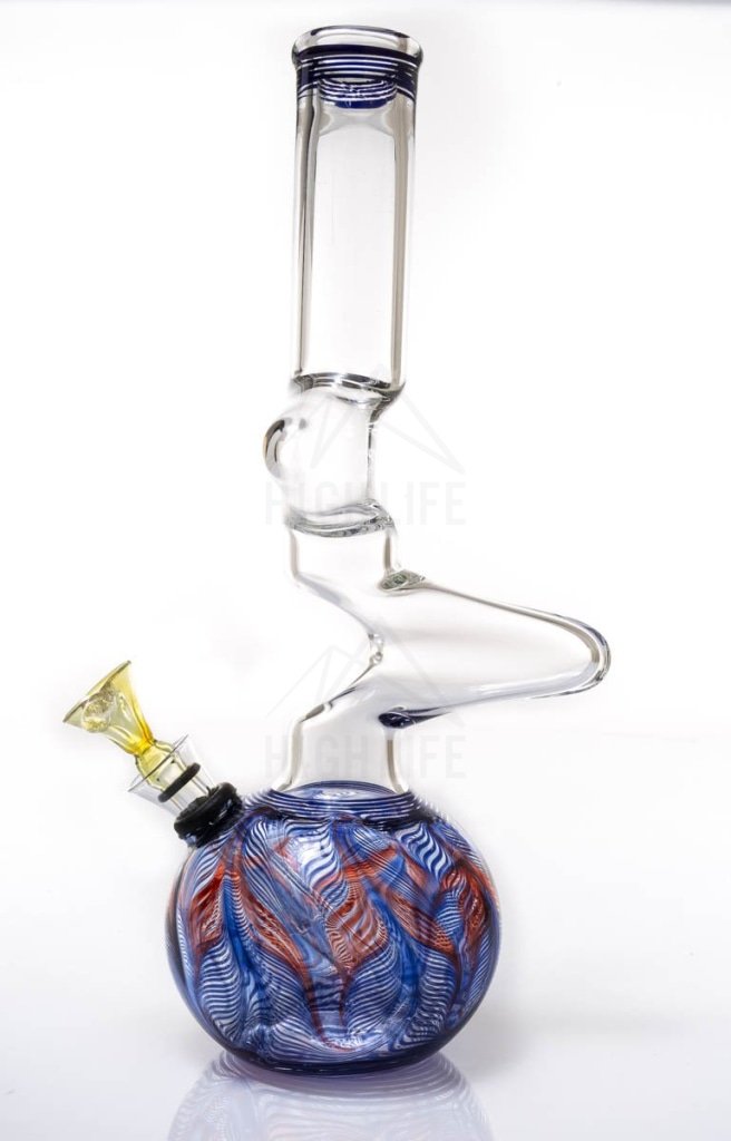 10 44Mm Two Elbow Bong With A Slide - Yellow Rake Purple Bongs & Waterpipes