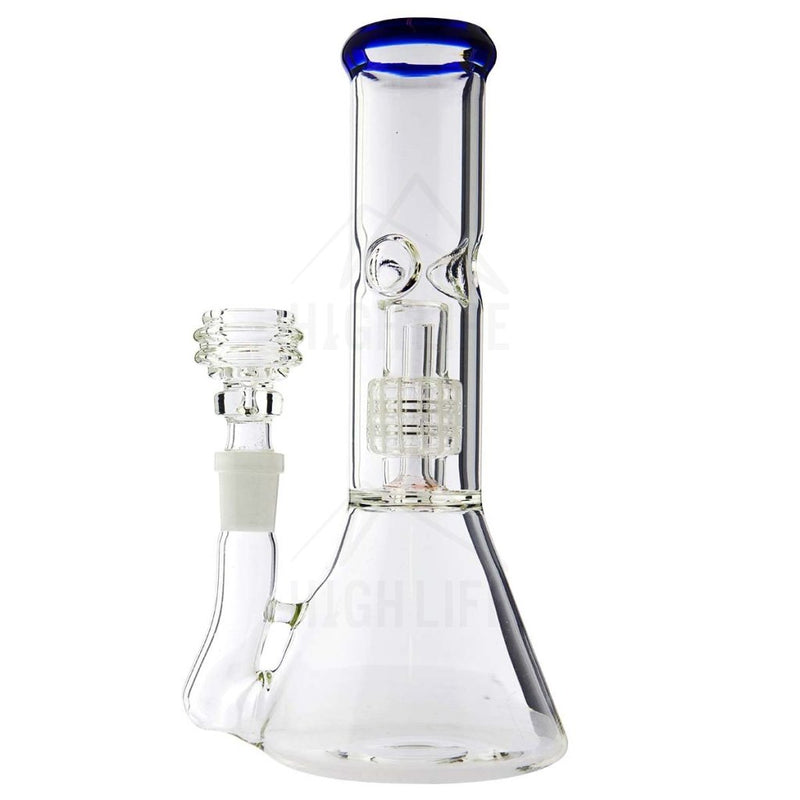 8 Minimalist Beaker Waterpipe With Grid Perc Blue