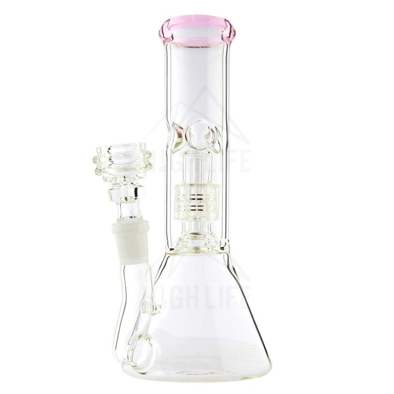 8 Minimalist Beaker Waterpipe With Grid Perc Pink