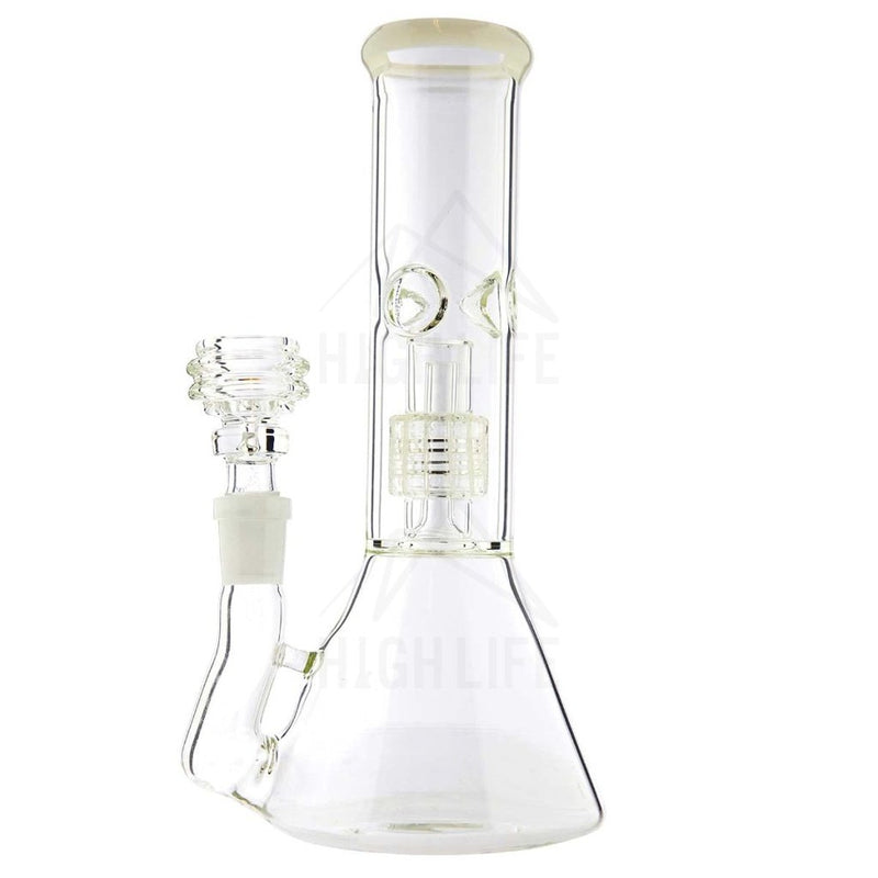 8 Minimalist Beaker Waterpipe With Grid Perc White