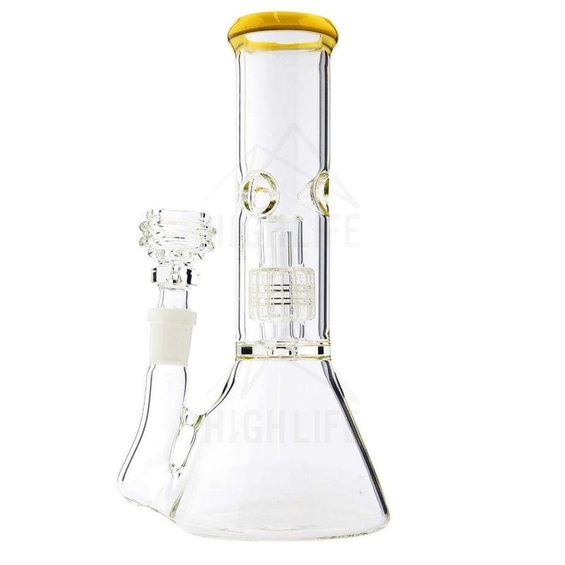 8 Minimalist Beaker Waterpipe With Grid Perc Yellow