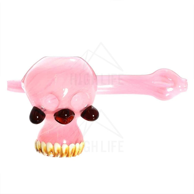 8" Pink Three Faced Skull Hammer Bubbler 