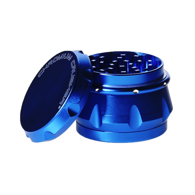 4pc Chromium Crusher Weed Grinder With Finger Grooves Blue 2 1/2" in size